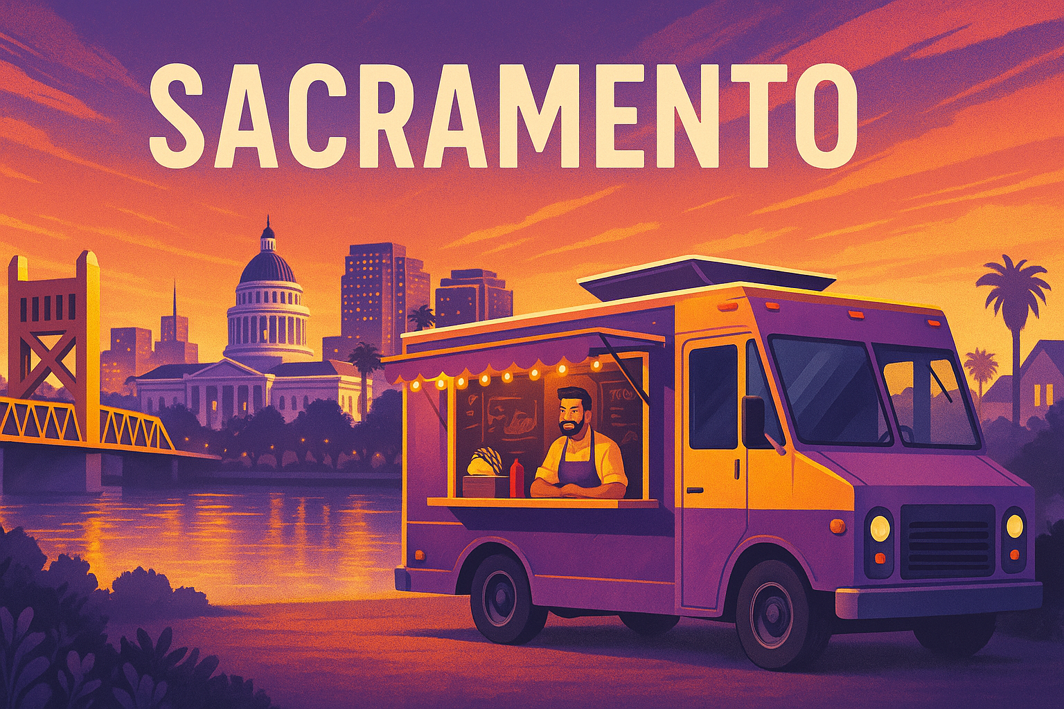 Private party with food trucks serving pizza, tacos, and burgers in Sacramento